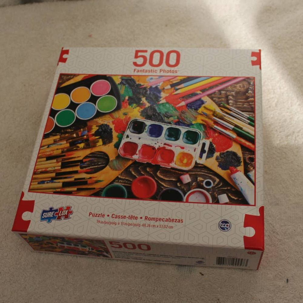 Sure Lox 500pc Fantastic Photos Paint & Brushes puzzle NIB